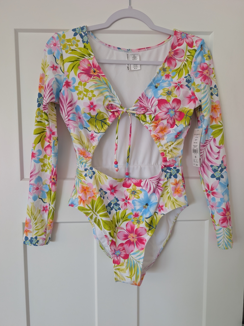 Brand New With Tags Long-Sleeve Floral Cutout Swimsuit Size Medium